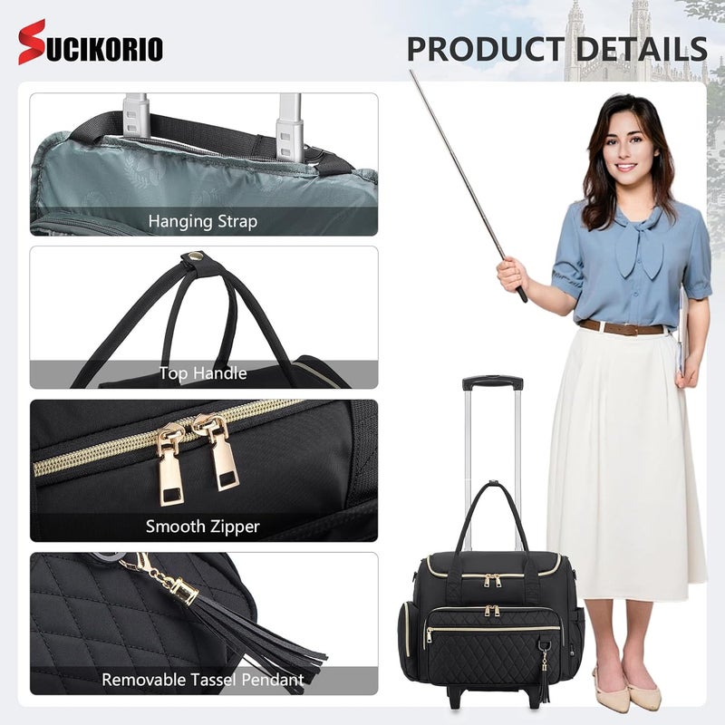 SUCIKORIO Rolling Laptop Bag 17.3 Inch 3 IN 1 Rolling Briefcase for Women Waterproof Teacher Tote Bag With Wheels - Image 3
